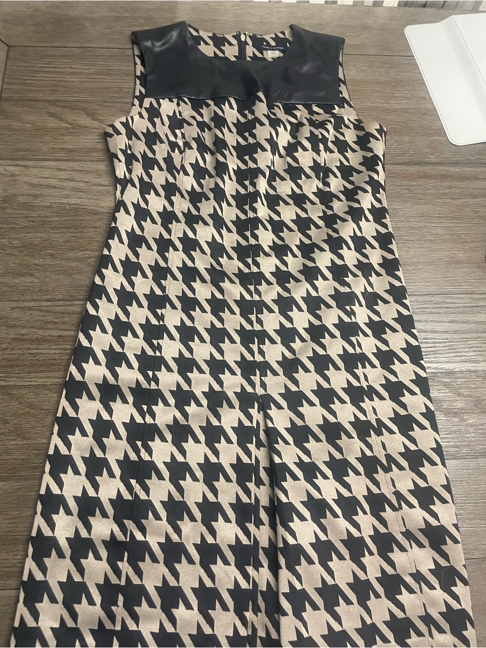Tommy Hilfiger Black and Cream Houndstooth Sleeveless Dress